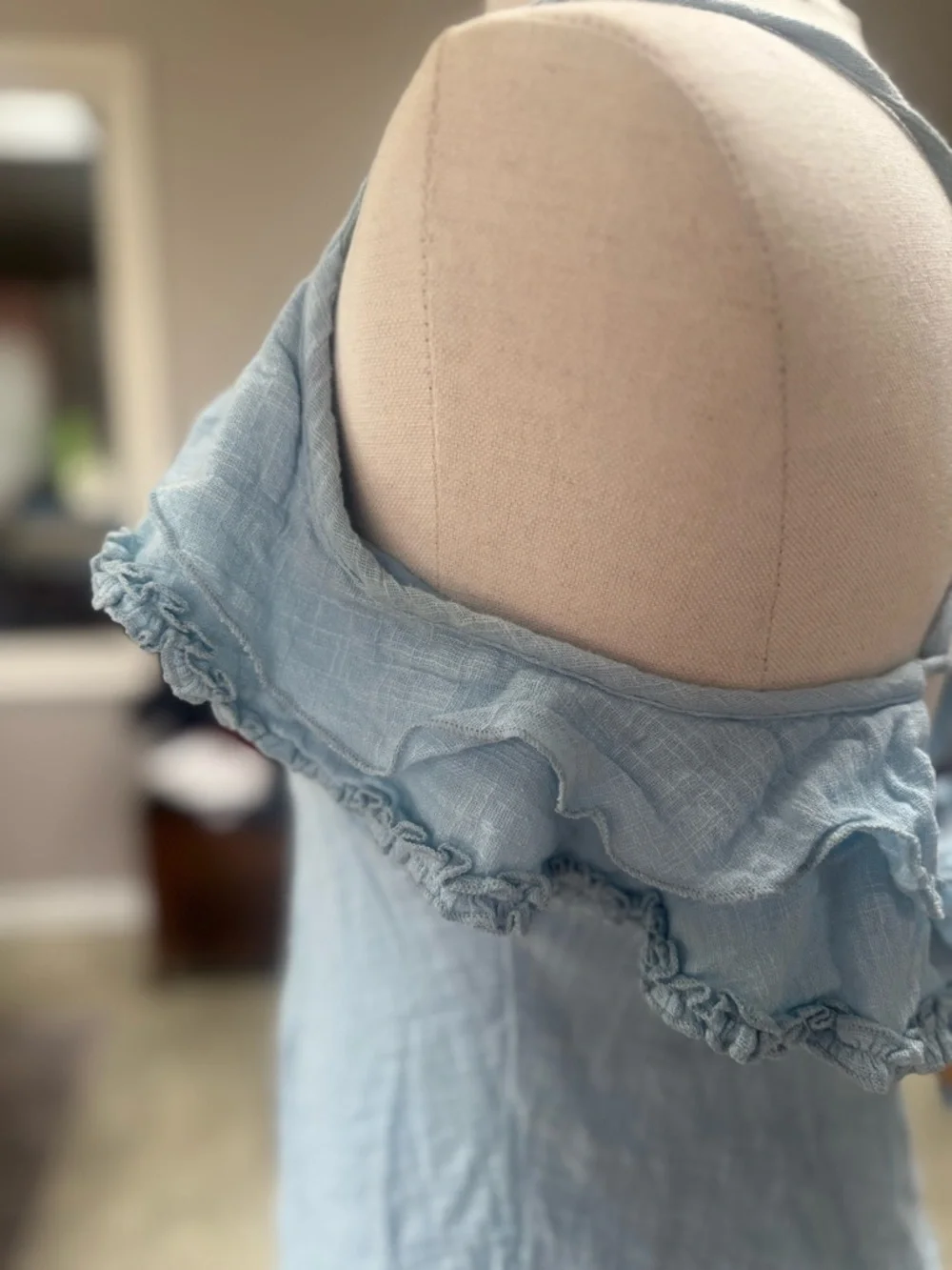 Free People Light Blue Ruffle-Trim Mini Dress - Picture 6 of 10